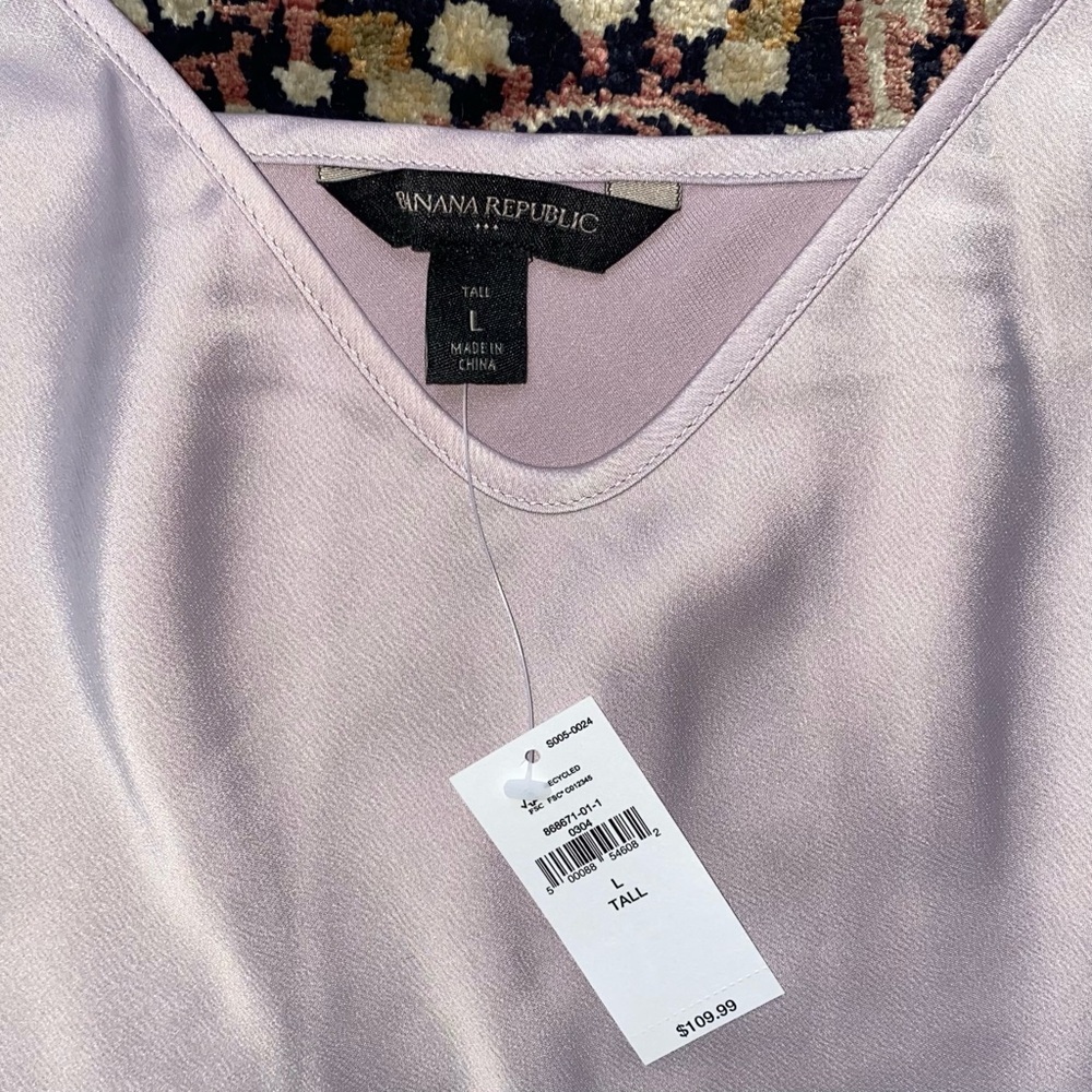 NWT Banana Republic V-Neck Midi Slip Dress, Gray Violet satin. Tall Long. - Picture 3 of 6